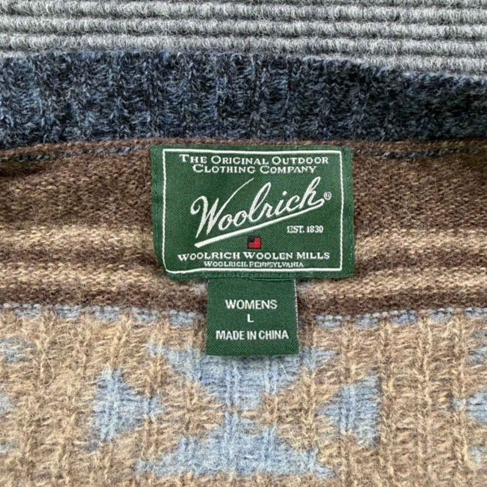Woolrich Southwestern Lambswool Full Zip Sweater Womens Large Blue Brown Aztec - Picture 6 of 12